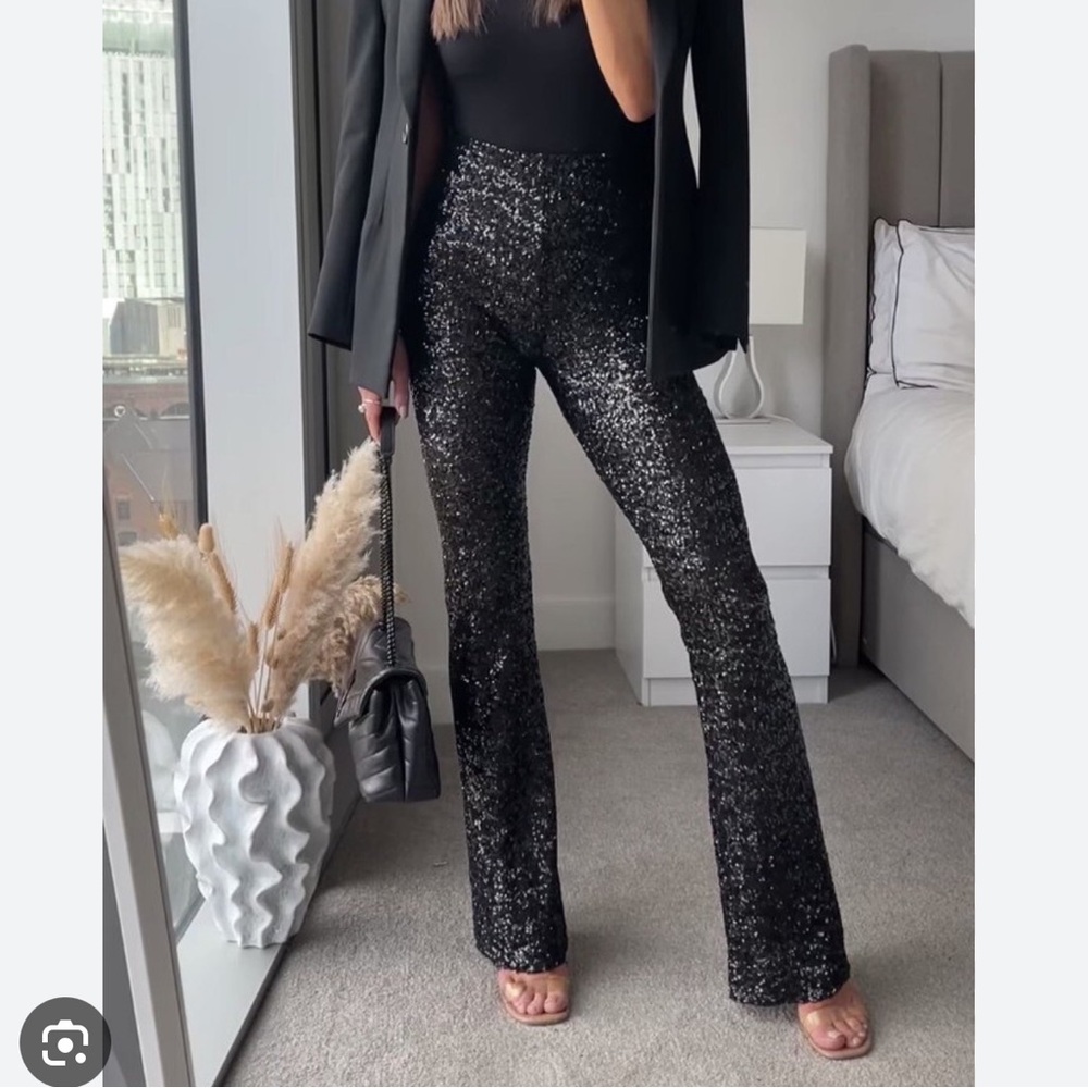 Zara Black Sequin Flare Pants